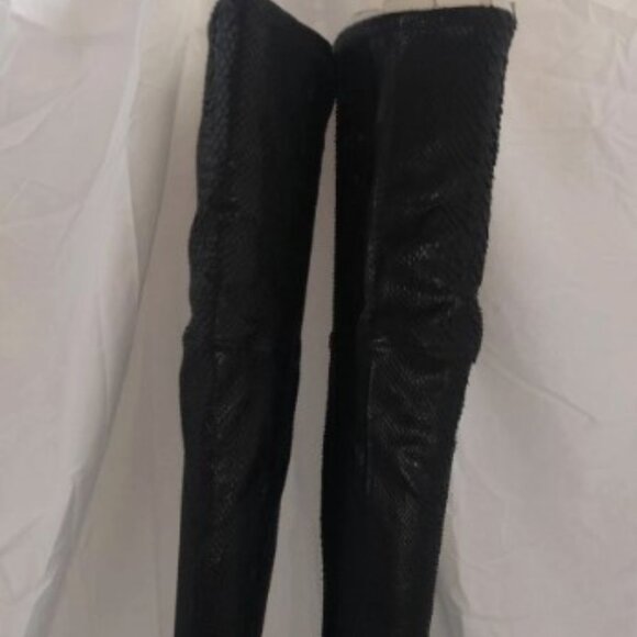40/US9❤️ BRIAN ATWOOD Black Stretch Snakeskin Over Knee High Heels Thigh Boots - Picture 6 of 16